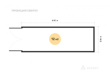Блок контейнер стандартный 6 м с плоской крышей и торцевой дверью вид сверху