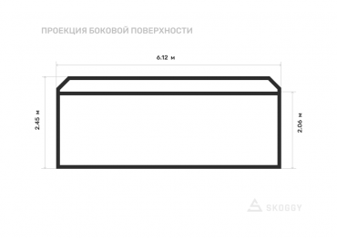 Гараж стандартный 6 м с двускатной крышей и торцевой дверью вид сбоку